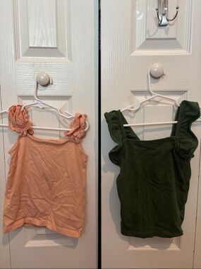 Janie and Jack Peach Ruffle Strap Tank & Olive Green Ruffle Tank Set